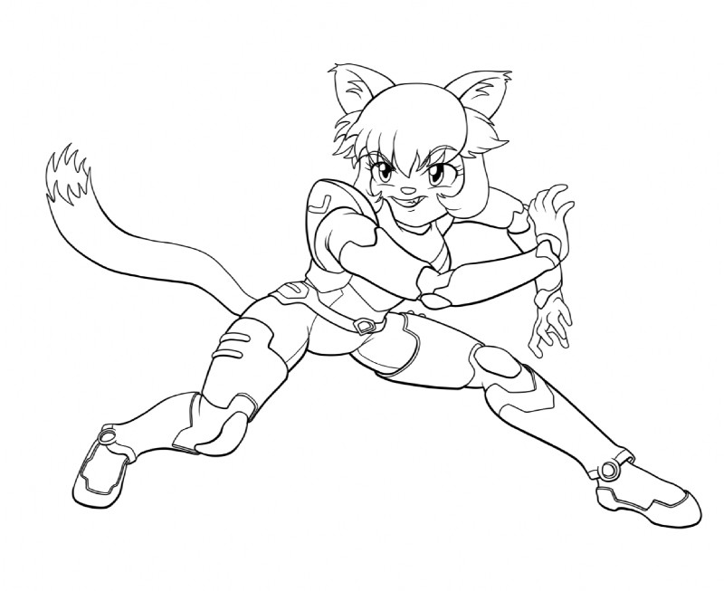 action_pose anthro armor body_armor clothed clothing dipstick_tail ear_tuft female front_view hair inner_ear_fluff markings multicolored_tail pose short_hair smile solo spread_legs spreading tail tail_markings tuft professormegaman fighting_foodons clawdia_dia domestic_cat felid feline felis mammal black_and_white digital_media_(artwork) monochrome