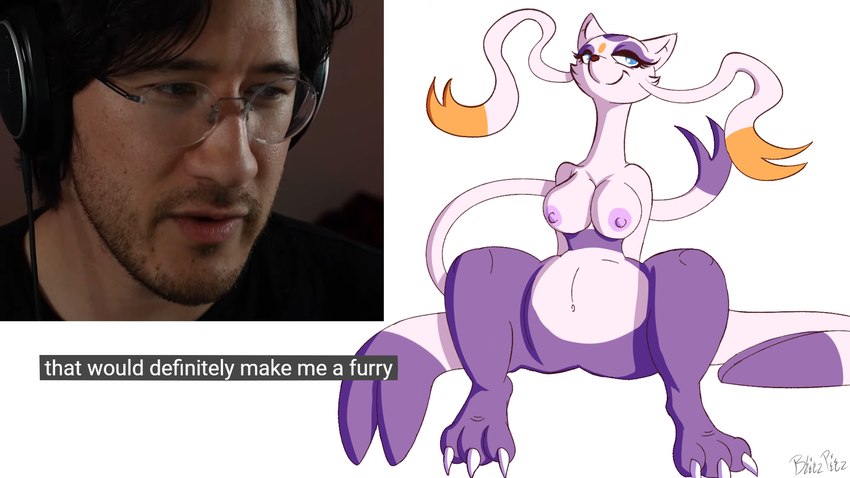 anthro areola blue_eyes breasts claws female female_anthro humor nipples purple_areola purple_nipples real solo text wide_hips youtuber blitzpitz nintendo pokemon real_world smash_or_pass markiplier generation_5_pokemon mienshao pokemon_(species) 16:9 english_text hi_res signature widescreen