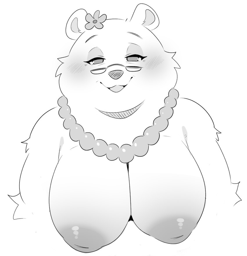 anthro areola big_breasts biped blush breasts elderly elderly_female eyewear female front_view glasses inverted_nipples looking_at_viewer mature_female nipples overweight overweight_female smile solo toilet_paper tuft anotherbearsimp charmin charmin_bear charmin_ultra_soft_mom bear mammal 2023 hi_res monochrome grandmother_(lore) grandparent_(lore)