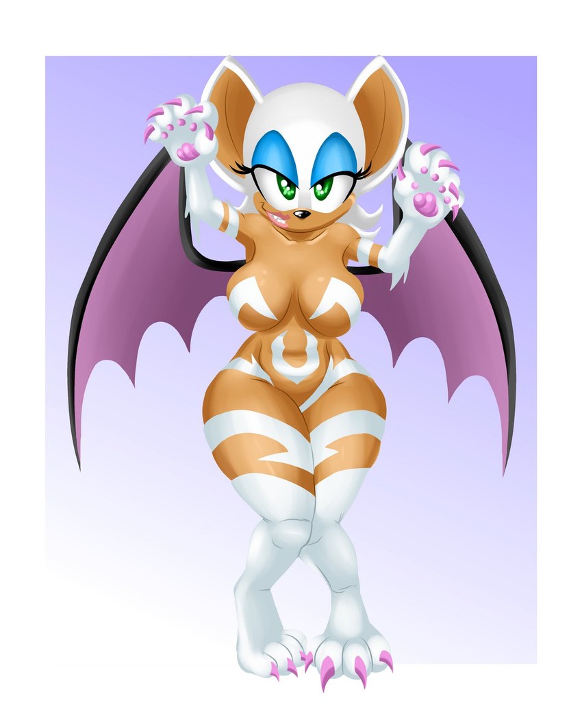 anthro big_breasts breasts cat_paws claws cosplay eyeshadow feet female fur green_eyes lipstick looking_at_viewer makeup smile solo tan_body tan_skin thick_thighs toe_claws white_body white_fur wings jbreak1 capcom darkstalkers sega sonic_the_hedgehog_(series) felicia_(darkstalkers) rouge_the_bat bat mammal hi_res