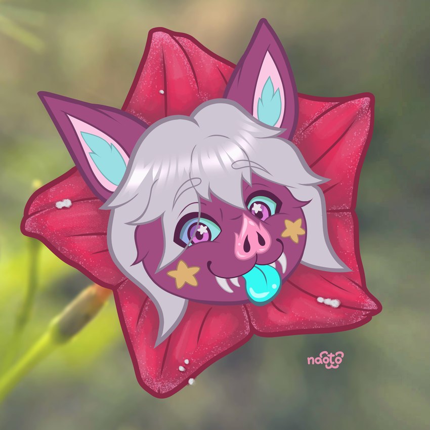 anthro female flower happy plant sky solo spring_(season) star_on_cheek teeth tongue tongue_out naoto bat elemental_creature flora_fauna mammal 1:1 absurd_res hi_res