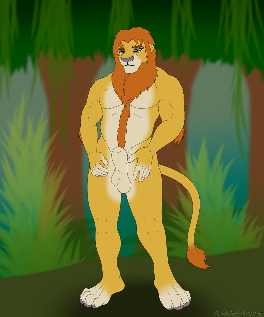 animal_genitalia anthro balls genitals looking_down male muscular nude outside sheath solo standing rahir felid lion mammal pantherine hi_res