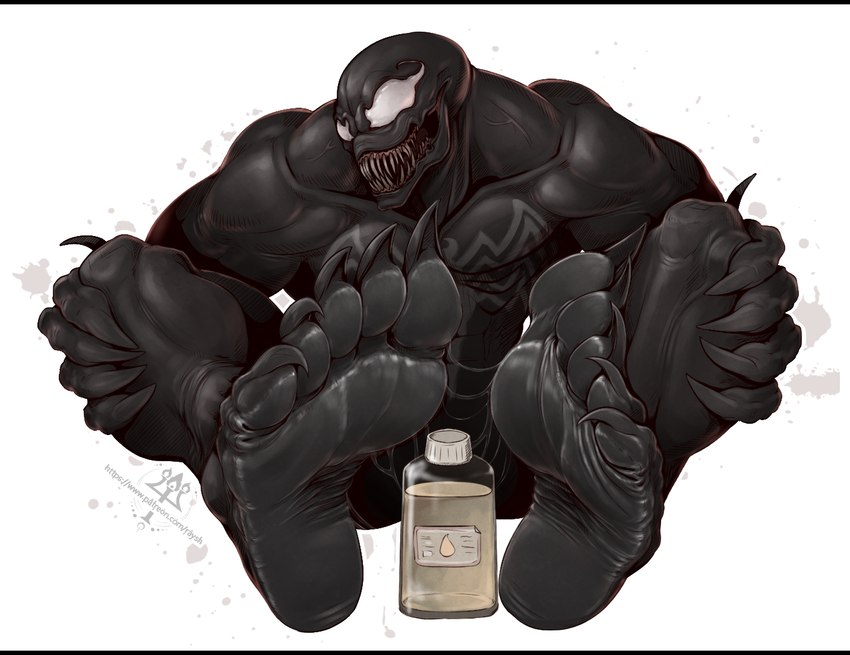 anthro claws feet foot_fetish foot_focus male oil oiled_feet oiled_up paws pose soles solo teasing teasing_viewer teasing_with_feet toes venom wrinkled_feet wrinkles kredri marvel venom_(marvel) alien unknown_species