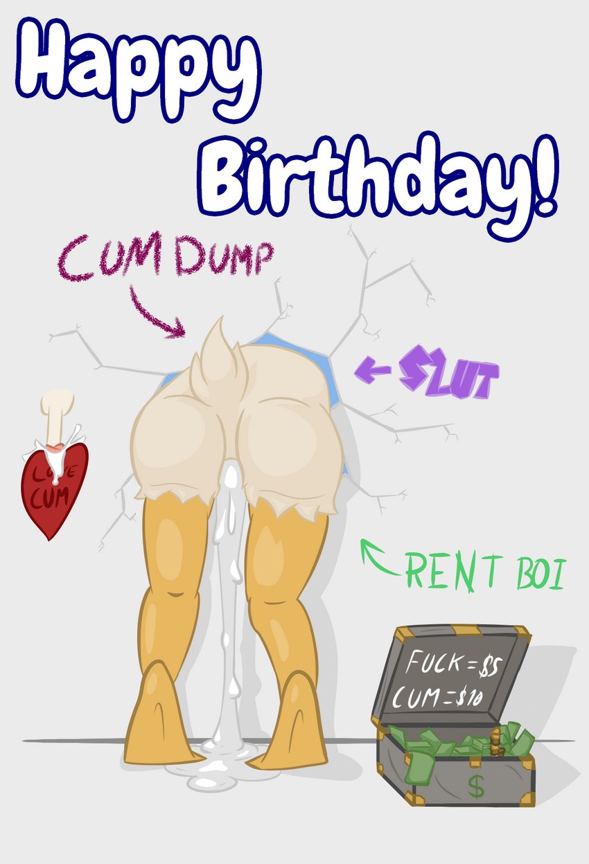 anthro bodily_fluids cum genital_fluids glory_hole graffiti happy_birthday inflation leaking_cum male messy money prostitution solo text amorousartist threek disney ducktales ducktales_(2017) ammy_duckfield anatid anseriform avian bird duck english_text hi_res