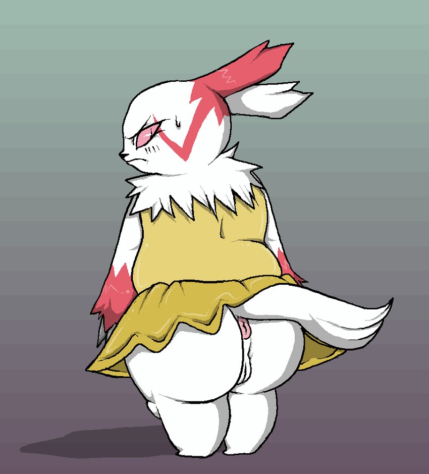 >:( anthro anus big_butt bodily_fluids bottomwear butt clothing dancewear embarrassed female frown genitals knee_highs legwear looking_at_viewer looking_back markings pussy red_markings skirt solo sweat sweatdrop tail thick_thighs tutu yellow_bottomwear yellow_clothing yellow_skirt alekoin nintendo pokemon generation_3_pokemon mammal pokemon_(species) zangoose shaded