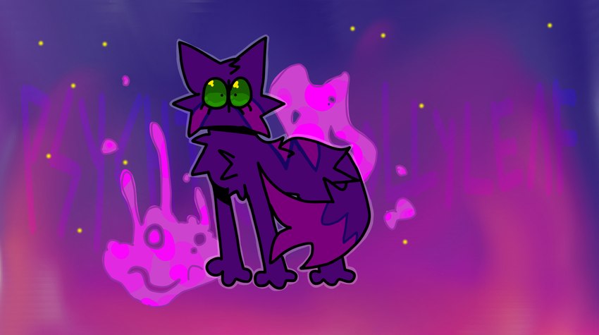 female feral fluffy fluffy_tail fur green_eyes idea power_of_three psychic purple_body purple_fur solo tail burneraccount9382 conditional_dnp warriors_(book_series) hollyleaf_(warriors) felid feline mammal concept_art hi_res