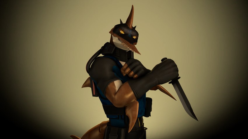 anthro clothing combat_knife gloves handwear holding_knife holding_object holding_weapon knife looking_at_viewer male military_gear muscular muscular_anthro muscular_male pose simple_background smile smiling_at_viewer smirk smirking_at_viewer solo weapon thevestige petruz_(copyright) istio_(petruz) animal_humanoid fish fish_humanoid humanoid marine marine_humanoid sawshark shark shark_humanoid 3d_(artwork) digital_media_(artwork) hi_res source_filmmaker_(artwork)