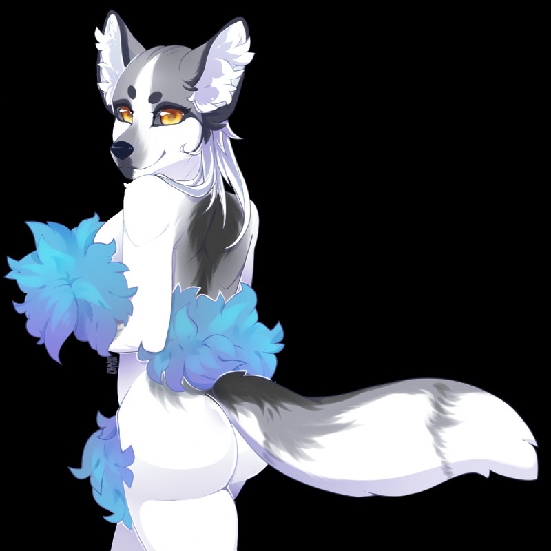 amber_eyes anthro big_butt black_sclera boa_(clothing) boa_only breasts butt butt_pose feather_boa feathers female fur grey_body grey_fur hair inner_ear_fluff looking_at_viewer looking_back nude pose simple_background smile solo transparent_background tuft walking white_body white_fur white_hair okka canid canine canis mammal wolf 1:1 alpha_channel hi_res