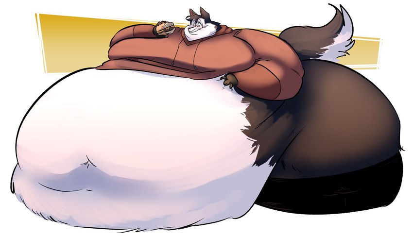 anthro belly big_belly big_butt butt food huge_belly hyper hyper_belly male morbidly_obese obese overweight overweight_male solo sweatpants_(artist) canid canine canis domestic_dog husky mammal nordic_sled_dog spitz rex_(disambiguation) 7:4 absurd_res hi_res