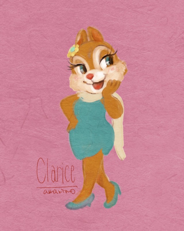 anthro blue_eyes blush cheek_tuft clothed clothing dress eyelashes facial_tuft female footwear fur green_clothing green_dress green_footwear green_shoes looking_aside open_mouth open_smile red_nose scarf shoes simple_background smile solo tan_body tan_fur tuft walking amarimo chip_'n_dale disney clarice_(disney) chipmunk ground_squirrel mammal rodent sciurid 4:5 hi_res