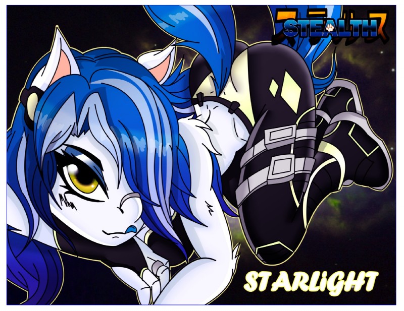 blue_hair boots border clothing female footwear hair shoes simple_background solo tongue tongue_out white_border darkfang100 darkfangcomics stealth_the_series starlight_the_pony cover