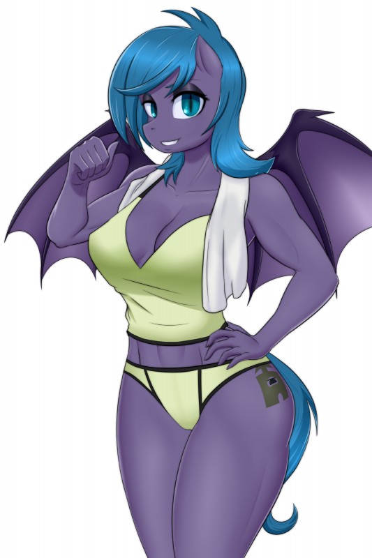 anthro bangs big_breasts biped blue_eyes blue_hair blue_tail breasts camel_toe clothed clothed_anthro clothed_female clothing cutie_mark female female_anthro hair hand_on_hip long_hair looking_at_viewer membrane_(anatomy) membranous_wings nipple_outline pose simple_background solo standing swimwear tail thick_thighs three-quarter_view two-piece_swimsuit white_background wide_hips wings crocodilchik hasbro my_little_pony fan_character bat_pony equid mammal 2018 2:3 absurd_res colored digital_drawing_(artwork) digital_media_(artwork) hi_res portrait shaded soft_shading three-quarter_portrait