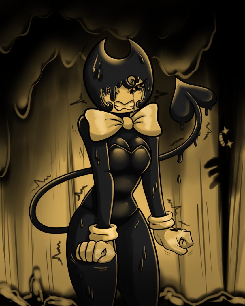 angry bow_ribbon breasts clenched_teeth clothed clothing crossgender eyes_closed female fingers gloves handwear ink motion_lines open_mouth solo standing tail teeth latiar bendy_and_the_ink_machine bendy_the_dancing_demon bethany_(latiar) demon humanoid 2020 4:5 digital_media_(artwork) hi_res