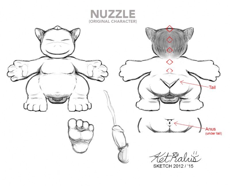 bodily_fluids cum erection front_view genital_fluids genitals humanoid_genitalia humanoid_penis male penis rear_view semi-anthro simple_background solo ket-ralus nuzzle_(character) 2015 sketch