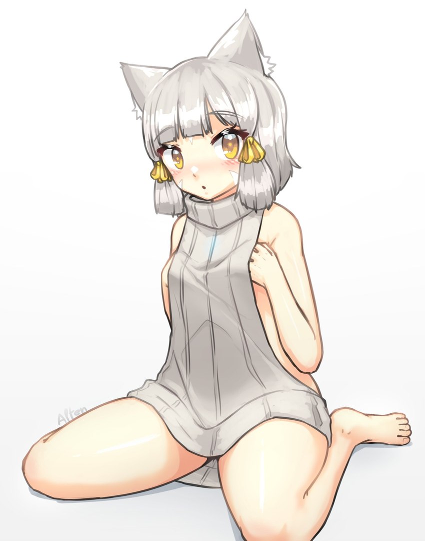 barefoot blush bottomless breasts clothed clothing feet female fondling grey_clothing grey_hair hair hand_on_breast hand_under_clothing holding_breast humanoid_feet open_mouth plantigrade ribbed_clothing ribbed_sweater self_fondle simple_background sleeveless_shirt solo sweater thick_thighs topwear virgin_killer_sweater white_background yellow_eyes alten meme_clothing xenoblade_(series) xenoblade_chronicles xenoblade_chronicles_2 nia_(xenoblade) animal_humanoid blade_(xenoblade) felid felid_humanoid feline feline_humanoid gormotti humanoid mammal mammal_humanoid hi_res meme