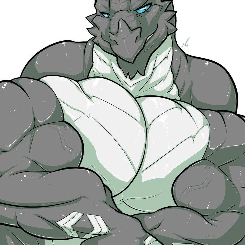 anthro big_muscles blue_eyes dominant front_view grey_body grin huge_muscles hyper hyper_muscles male multicolored_body muscular pecs pose smile solo standing teeth two_tone_body white_body danandnite mythology kardukk dragon kobold mythological_creature mythological_scalie reptile scalie 1:1 digital_media_(artwork) hi_res shaded signature