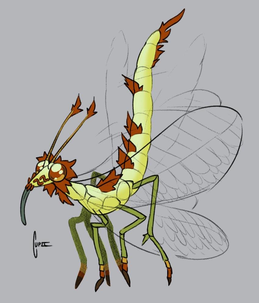 ambiguous_gender antennae_(anatomy) big_eyes feral fur multi_limb solo tail tail_motion tailwag wings cupic arthropod insect lacewing hi_res