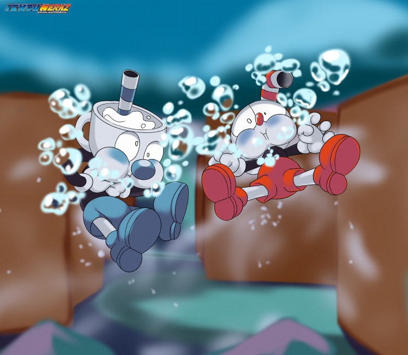 air_bubble asphyxiation bubble cyanosis drowning duo for_a_head holding_breath male peril puffed_cheeks underwater water ichduhernz cuphead_(game) cuphead_(character) mugman animate_inanimate humanoid object_head absurd_res hi_res brother_(lore) sibling_(lore)