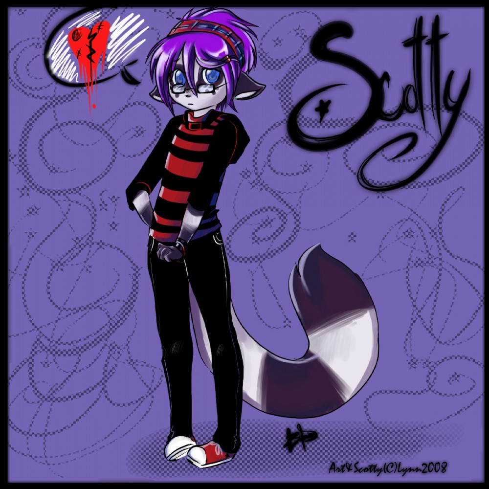 alternative_fashion anthro black_border blue_eyes border bottomwear broken_heart clothing denim denim_bottomwear denim_clothing emo eyewear femboy freckles frutiger_metro glasses hair hoodie jeans looking_at_viewer male pants purple_background purple_hair scene_(fashion) simple_background solo tail topwear cyn. scotty_(cyn.) bassariscus mammal procyonid ring-tailed_cat 1:1 2008 digital_media_(artwork) full-length_portrait hi_res portrait purple_theme shaded unavailable_at_source