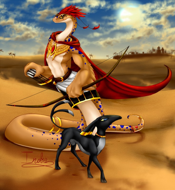 archer desert duo male outside the13thblackcat neopets hissi_(neopets) neopet_(species) petpet_(neopets) reptile scalie seti_(neopets) snake