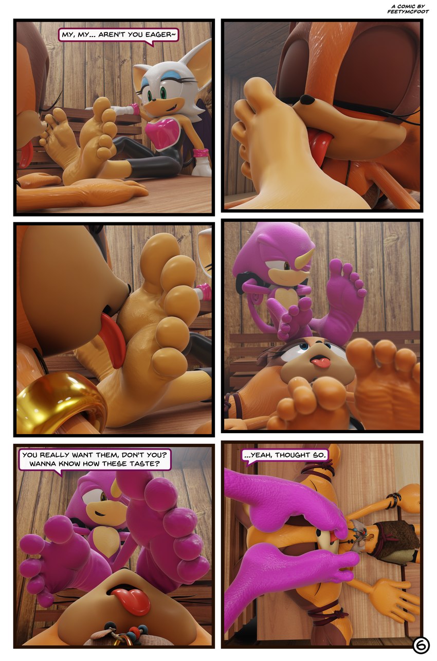 5_toes anthro barefoot dialogue feet female female/female female_licking_male foot_fetish foot_focus foot_lick foot_on_face foot_play group licking male male/female soles speech_bubble text toes tongue feetymcfoot sega sonic_boom sonic_the_hedgehog_(series) espio_the_chameleon rouge_the_bat sticks_the_jungle_badger badger bat chameleon lizard mammal mustelid musteline reptile scalie 3d_(artwork) absurd_res comic digital_media_(artwork) english_text hi_res