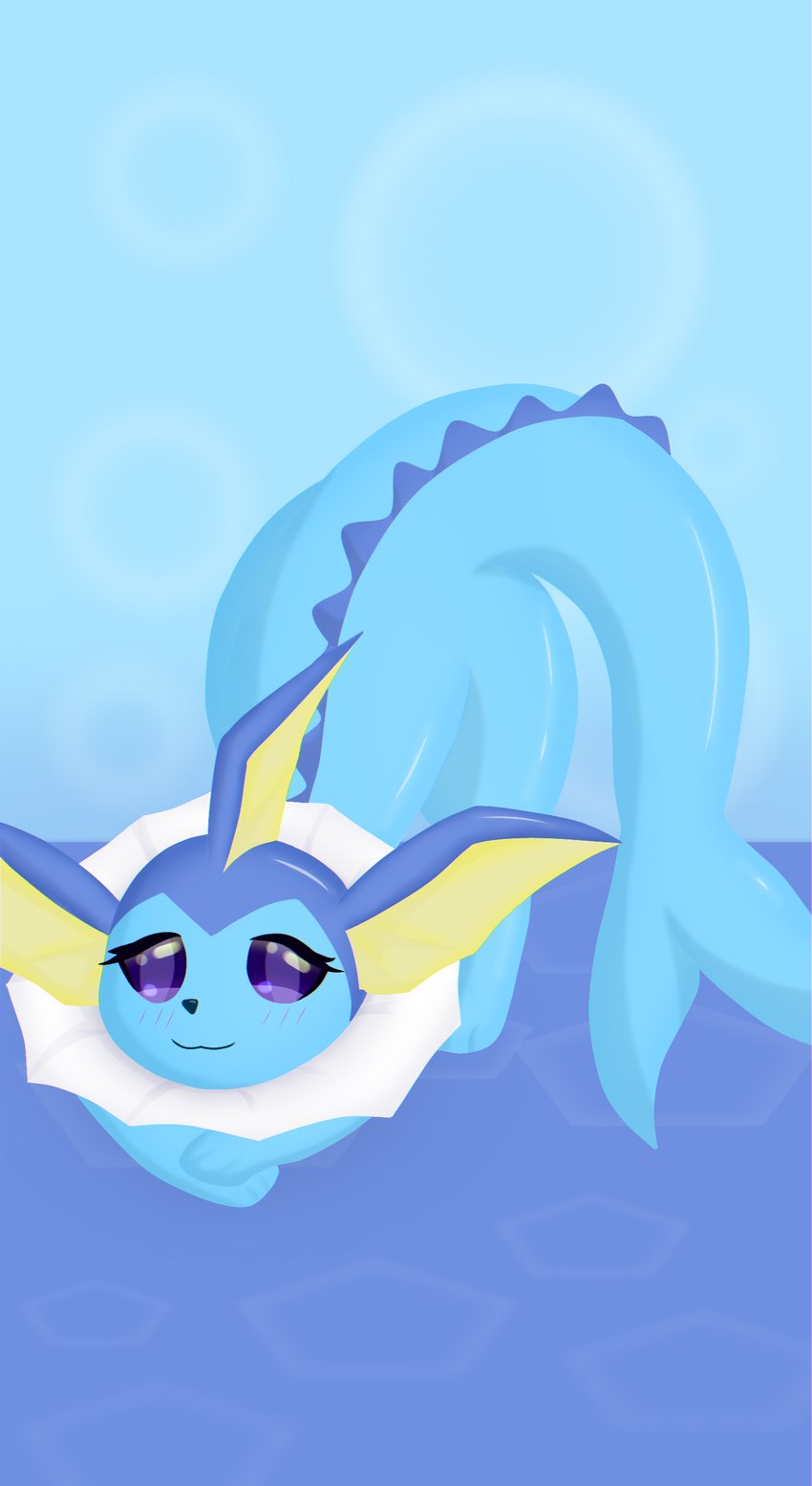 ambiguous_gender ass_up blue_body blush eyelashes feral fin frill_(anatomy) looking_at_viewer membrane_(anatomy) membranous_frill neck_frill purple_eyes smile solo tail damian_dword nintendo pokemon eeveelution generation_1_pokemon pokemon_(species) vaporeon absurd_res digital_media_(artwork) hi_res