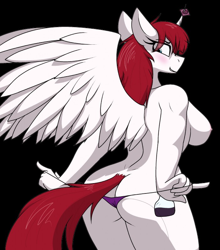 anthro big_breasts breasts butt clothed clothing condom female horn looking_back nipples sexual_barrier_device solo thong topless underwear wings codras friendship_is_magic hasbro my_little_pony mythology fan_character lauren_faust_(character) equid equine mammal mythological_creature mythological_equine winged_unicorn absurd_res alpha_channel hi_res