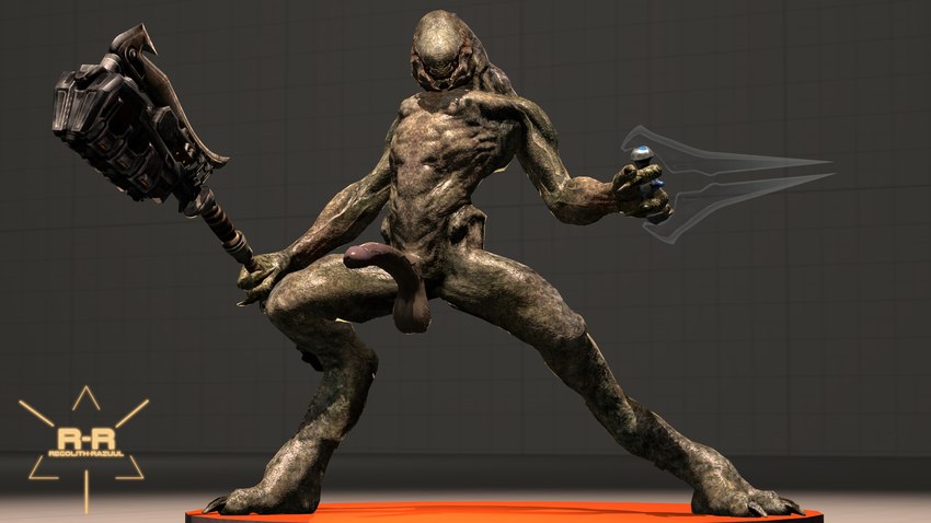 abs anthro balls biceps circumcised energy_sword erection feet genitals gravity_hammer holding_melee_weapon holding_object holding_sword holding_weapon humanoid_genitalia humanoid_penis male melee_weapon muscular muscular_male nipples nude obliques pecs penis ribs serratus solo sword triceps vein veiny_penis weapon r-a-s-p_(artist) halo_(series) microsoft xbox_game_studios alien humanoid sangheili 16:9 2014 3d_(artwork) digital_media_(artwork) hi_res watermark widescreen