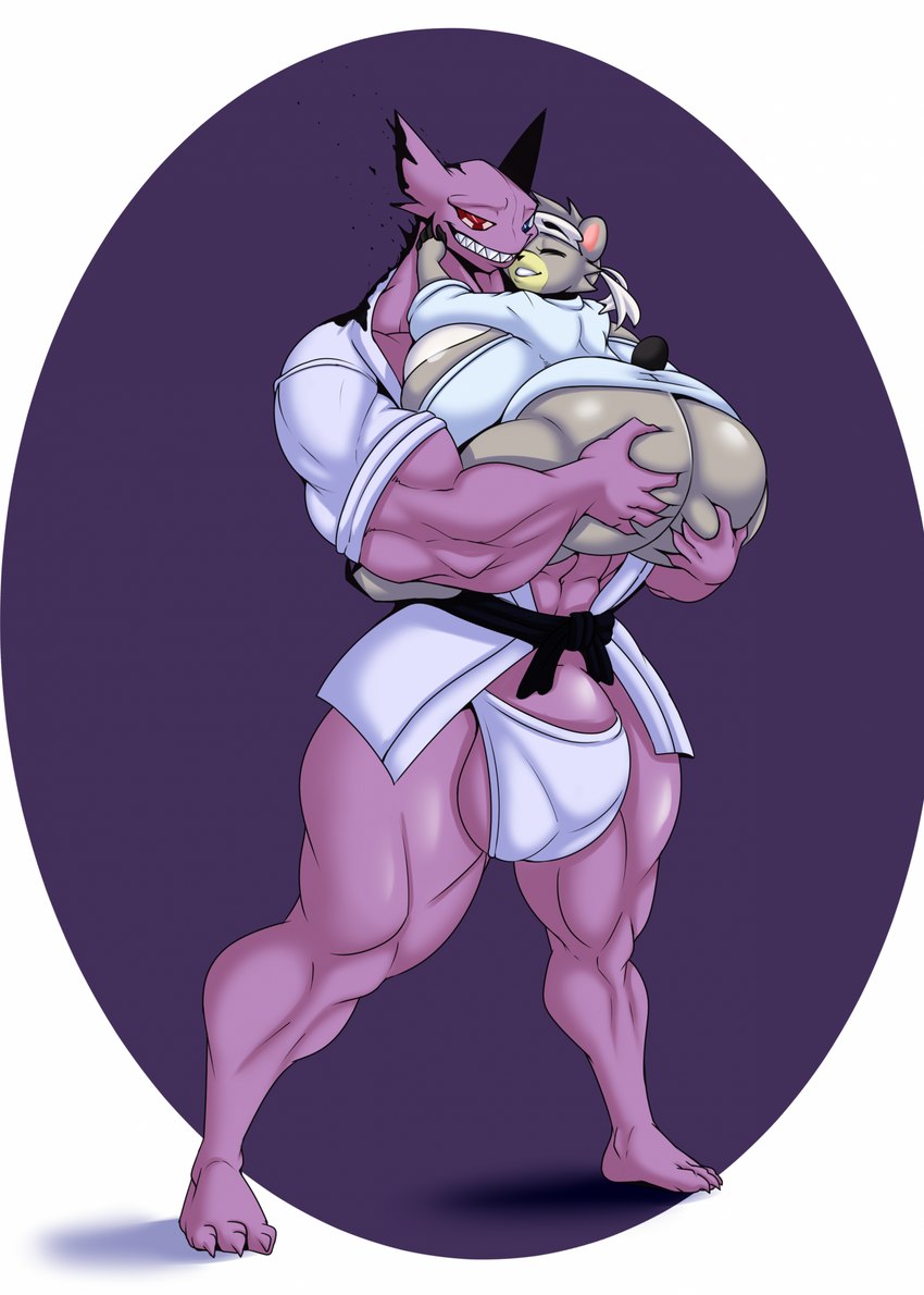 anthro balls big_balls big_breasts big_bulge big_butt breasts bulge butt butt_grab carrying_another carrying_partner clothing duo eyes_closed female genitals grey_body hand_on_butt heterochromia hug huge_breasts huge_butt karate_belt keikogi kerchief larger_humanoid larger_male male male/female martial_arts_uniform penis purple_body size_difference smaller_anthro smaller_female smile sportswear thong underwear ber00 deadpliss nintendo pokemon chizuru_(deadpliss) pietro_(deadpliss) generation_3_pokemon generation_8_pokemon humanoid kubfu legendary_pokemon pokemon_(species) sableye hi_res