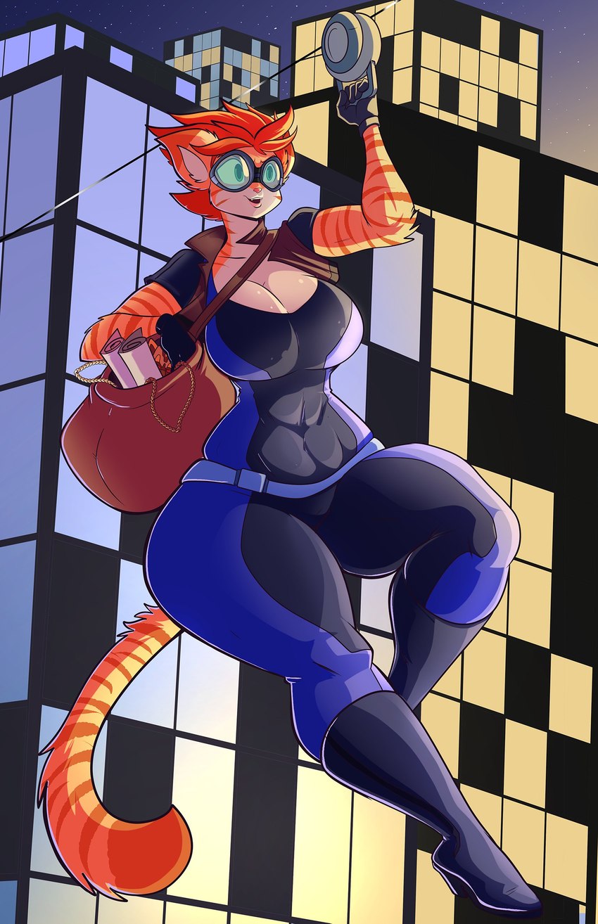 anthro boots breasts clothed clothing eyewear female footwear gloves goggles green_eyes handwear high_heeled_boots high_heels night open_mouth outside shoes solo thick_thighs jaeh loree domestic_cat felid feline felis mammal 2018 absurd_res hi_res