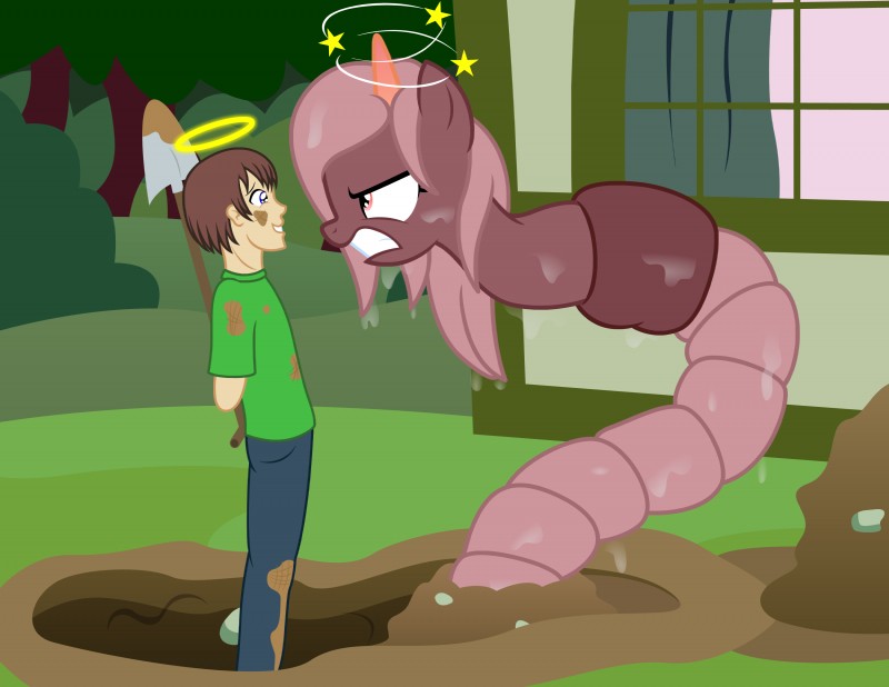 angry annoyed building clitellum detailed_background dirt dripping duo female hair halo hole_(pit) house long_hair lump male mud shovel slime star tools what_has_science_done badumsquish hasbro my_little_pony annelida_(oc) fan_character generic_messy_hair_anime_anon annelid earthworm equid equine horse human hybrid mammal pony worm 2017 absurd_res hi_res