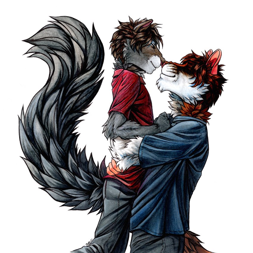 anthro boop bottomwear brown_body brown_fur brown_hair clothing duo eyes_closed fingers fluffy fluffy_tail fur grey_body grey_ears grey_fur grey_tail hair holding_character hug larger_anthro larger_male long_tail male male/male multicolored_body multicolored_fur nose_to_nose pants pink_ears pink_nose shirt short_hair side_view simple_background size_difference smaller_anthro smaller_male smile t-shirt tail topwear white_background white_body white_fur conditional_dnp ratte legacy_(ratte) daniel_(ratte) reverend_(ratte) dormouse eastern_grey_squirrel faraden garden_dormouse grey_squirrel mammal pure_faraden rodent sciurid tree_squirrel 1:1 2021 half-length_portrait hi_res portrait traditional_media_(artwork)