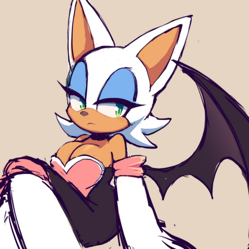 anthro armwear breasts cleavage cleavage_overflow clothed clothing elbow_gloves eyeshadow female gloves hair half-closed_eyes handwear looking_aside makeup narrowed_eyes sitting solo suit tan_body tan_skin white_hair wings zzavok sega sonic_the_hedgehog_(series) rouge_the_bat bat mammal 1:1 2020 sketch