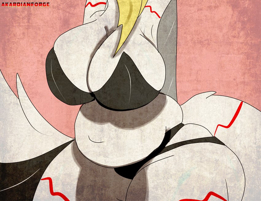 anthro big_breasts big_tail breasts clothed clothing curvy_figure faceless_character faceless_female female fur markings red_markings slightly_chubby slightly_chubby_female solo tail thick_thighs voluptuous white_body white_fur wide_hips evomutt canid canine canis mammal wolf absurd_res adobe_illustrator_(artwork) digital_media_(artwork) hi_res