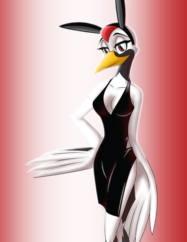 anthro beak breasts cleavage clothed clothing eyebrows eyelashes fake_ears fake_rabbit_ears feathered_wings feathers female half-closed_eyes narrowed_eyes non-mammal_breasts seductive simple_background solo tail tail_feathers wings whitephoenix52 feather_6 yuriko_(aidagull) avian bird crane_(bird) gruiform grus_(genus) red-crowned_crane absurd_res hi_res