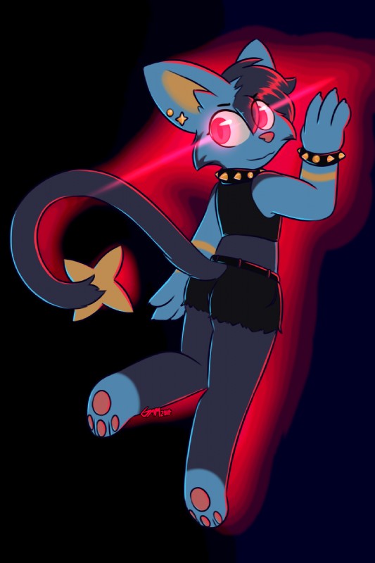 alternative_fashion ambiguous_gender anthro anthrofied band bracelet collar glowing glowing_eyes jewelry piercing pokemorph possession punk red_eyes solo spiked_collar spikes grimev nintendo pokemon spek felid feline generation_4_pokemon ghost luxio mammal pokemon_(species) spirit 2018 hi_res