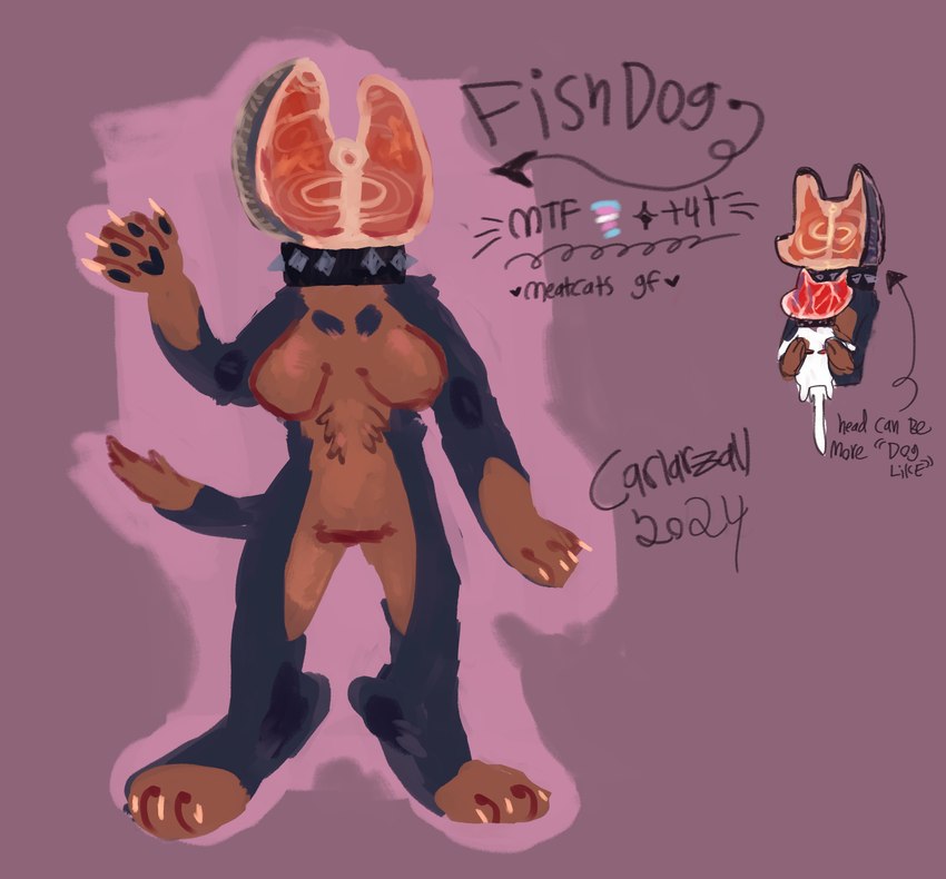 ambiguous_gender anthro beef breasts brown_body collar collar_only female food for_a_head fur gore hair meat nude raw_meat salmon_(food) simple_background spiked_collar spikes steak studded_collar studs tail text visibly_trans white_body white_fur carlarzall fish_dog_(carlarzall) meat_cat_(carlarzall) canid canine canis dobermann domestic_dog felid feline food_creature mammal meat_creature object_head pinscher 2024 digital_media_(artwork) english_text hi_res model_sheet trans_(lore) trans_man_(lore) trans_woman_(lore)