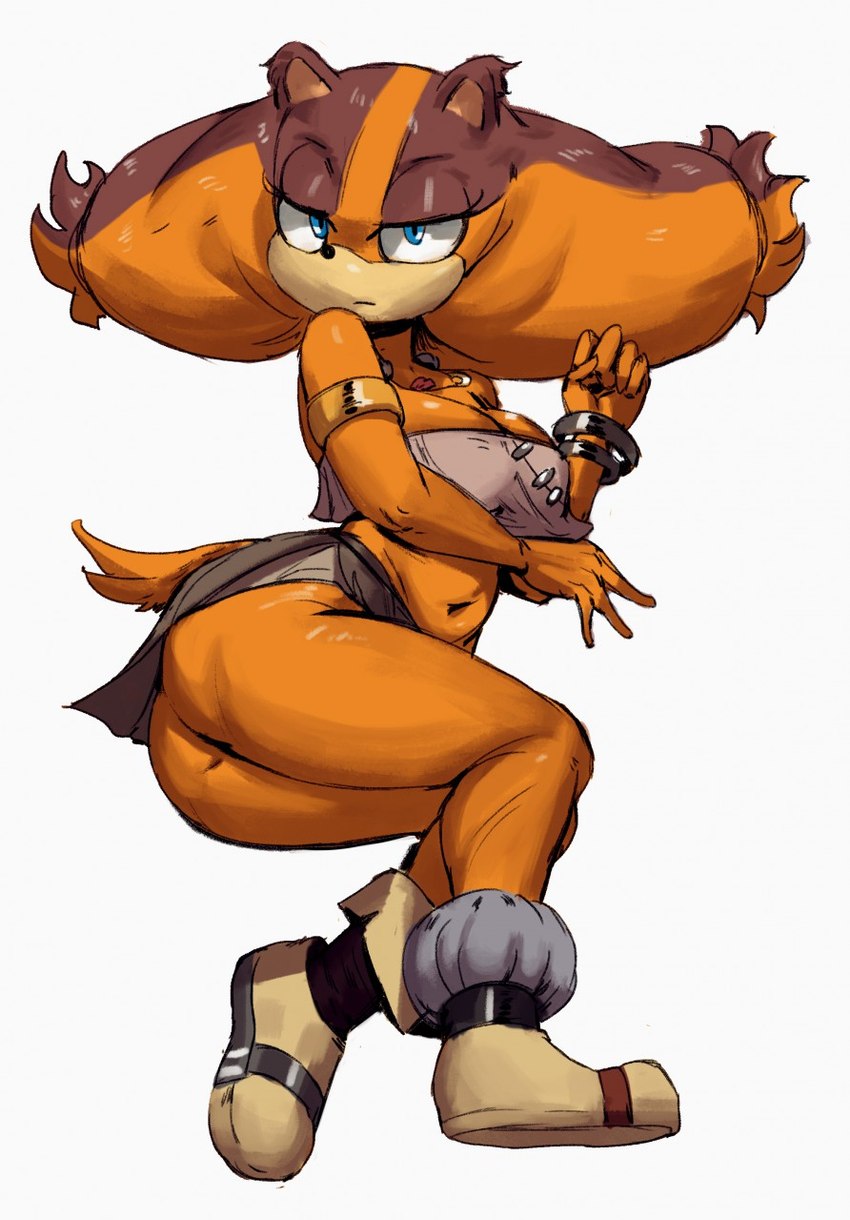 anthro breasts butt cleavage clothed clothing female footwear half-closed_eyes looking_at_viewer narrowed_eyes pigtails skimpy solo tail redfred sega sonic_boom sonic_the_hedgehog_(series) sticks_the_jungle_badger badger mammal mustelid musteline 2020 hi_res