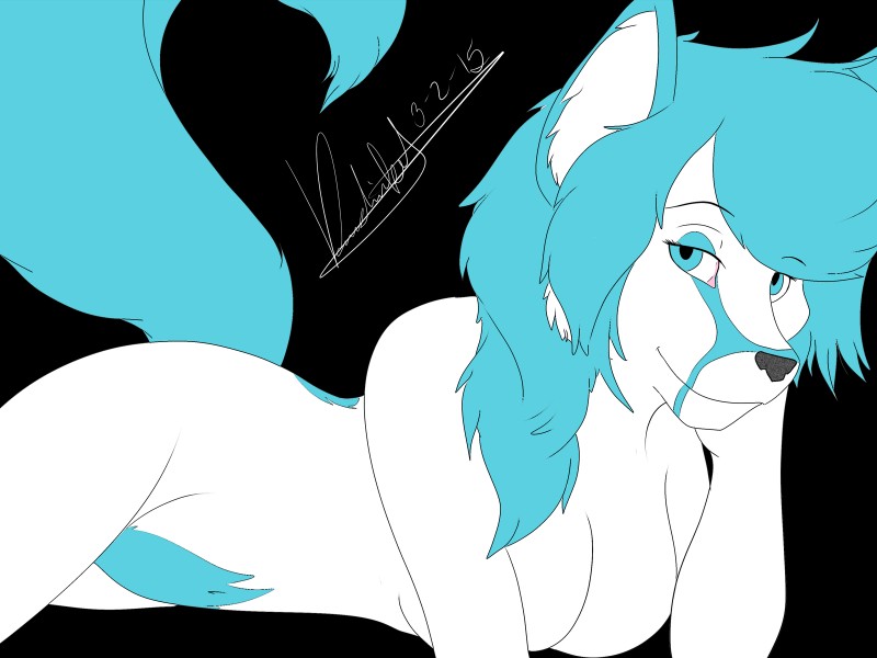 anthro female looking_at_viewer nude pose solo voshiket canid canine canis mammal wolf 4:3 hi_res