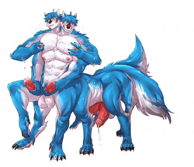 2_heads 2_tails 4_arms 4_nipples 4_pecs 4_penises 6_legs 8_legs animal_genitalia animal_penis balls blue_body blue_fur blush blush_lines bodily_fluids canine_genitalia canine_penis claws conjoined countershade_torso countershading cum erection front_and_back_penises frontal_taur_genitals frontal_taur_penis fur genital_fluids genitals humanoid_genitalia humanoid_penis leaking_cum male masturbation multi_arm multi_genitalia multi_head multi_leg multi_limb multi_nipple multi_pecs multi_penis multi_tail multifur nipples pecs penile penile_masturbation penis solo standing tail toe_claws j-lond canid canid_taur canine canine_taur canis mammal mammal_taur taur wolf wolf_taur