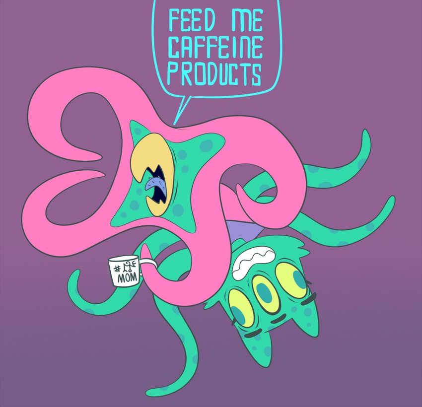 3_eyes 8_tentacles anthro beak big_eyes big_iris big_mouth_(anatomy) black_eyebrows black_text blue_eyes blue_spots blue_text blue_tongue cheek_tuft clothing coffee_mug container cup dialogue dress eyebrows eyelashes facial_tuft female fur fur_tuft genitals green_body green_ears holding_coffee_mug holding_container holding_cup holding_mug holding_object iris light_body light_ears light_fur looking_aside markings mature_anthro mature_female mug multi_eye multi_tentacle multicolored_clothing multicolored_dress no_pupils open_mouth pink_clothing pink_dress pointy_ears prick_ears purple_background purple_clothing purple_dress pussy pussy_mouth simple_background smile smiling_at_viewer solo speech_bubble spiked_tongue spikes spikes_(anatomy) spots spotted_body spotted_ears spotted_tentacles teeth tentacles text text_on_coffee_mug text_on_cup text_on_mug tongue tongue_out tuft two_tone_clothing two_tone_dress unusual_anatomy unusual_genitalia unusual_pussy upside_down yellow_beak yellow_sclera anonymous_artist litterbox_comics fran_(litterbox_comics) alien felid mammal tentacle_creature 2022 digital_drawing_(artwork) digital_media_(artwork) english_text