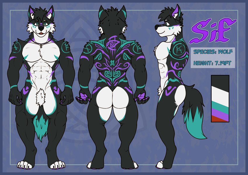 anthro blue_border border fur male muscular purple_body purple_fur purple_paws solo teal_body teal_fur ktdz mythology wolfpupsif canid canine canis mammal mythological_canine mythological_creature werecanid werecanine werecreature werewolf wolf absurd_res hi_res model_sheet