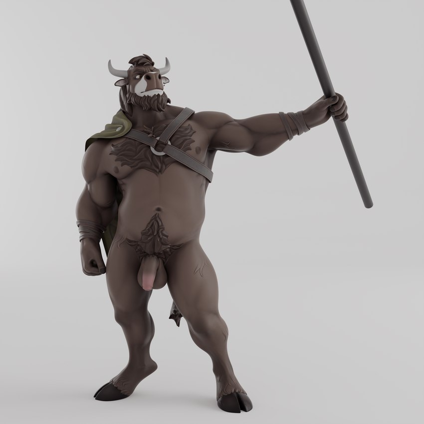 anthro balls big_penis brown_body brown_fur foreskin fur genitals horn humanoid_genitalia humanoid_penis male muscular muscular_male nude penis solo tail buruthebull buru_(buruthebull) bovid bovine mammal 1:1 3d_(artwork) absurd_res digital_media_(artwork) hi_res