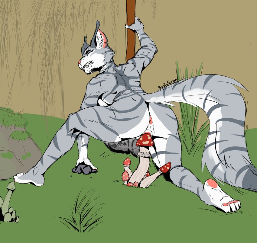 anthro anus bite biting_lip crouching female fungus hammer mushroom nude pawpads rock solo struggling tail tools vaginal warhammer bootyforge microsoft the_elder_scrolls ma'ara felid khajiit mammal hi_res sketch