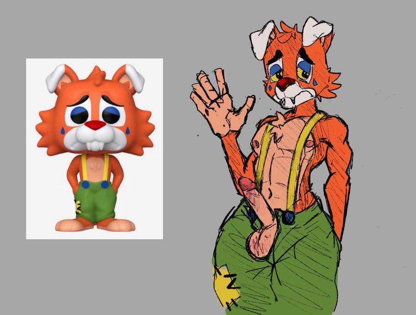 anthro balls clothed clothing clown erection fangs fur genitals gesture humanoid_genitalia humanoid_penis looking_at_viewer machine male muscular muscular_anthro muscular_male nipples open_bottomwear open_clothing orange_body orange_fur penis sad solo suspenders teeth waving marvofun five_nights_at_freddy's five_nights_at_freddy's:_security_breach funko_pop! scottgames steel_wool_studios circus_foxy animatronic canid canine fox mammal robot hi_res sketch