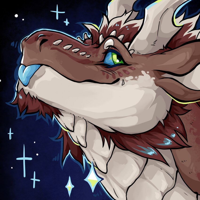 ambiguous_gender antlers blue_sclera blue_tongue brown_body brown_fur brown_scales feral fur green_eyes horn scales solo tongue tongue_out white_antlers white_body white_fur white_scales sssmazkaa mythology dragon mythological_creature mythological_scalie scalie 1:1 hi_res