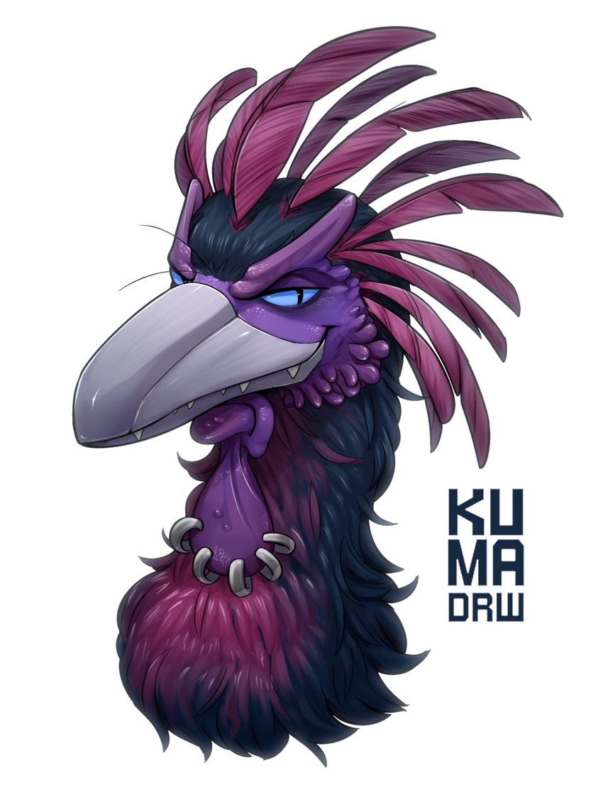 ambiguous_gender beak feathers looking_at_viewer piercing simple_background smile solo teeth kumadrw crux_winnow ravel digital_media_(artwork) headshot_portrait hi_res portrait