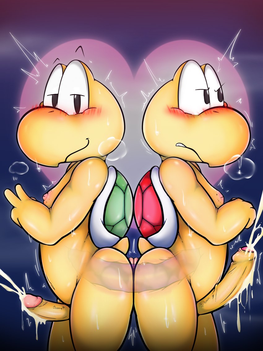 anal anal_kiss anus blush bodily_fluids cum dildo double_dildo duo foreskin genital_fluids genitals male male/male penis sex_toy yamausagi0619 mario_bros nintendo koopa koopa_troopa scalie absurd_res hi_res