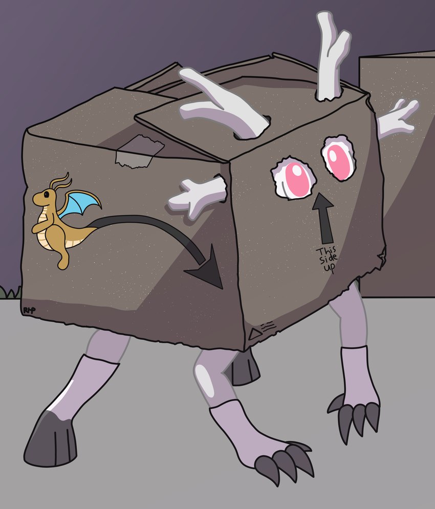 ambiguous_form ambiguous_gender box claws clothing container costume detailed_background in_box in_container inside solo rhp nintendo pokemon bleach_(drakonyxx) cursola generation_8_pokemon ghost pokemon_(species) spirit cel_shading digital_drawing_(artwork) digital_media_(artwork) hi_res shaded