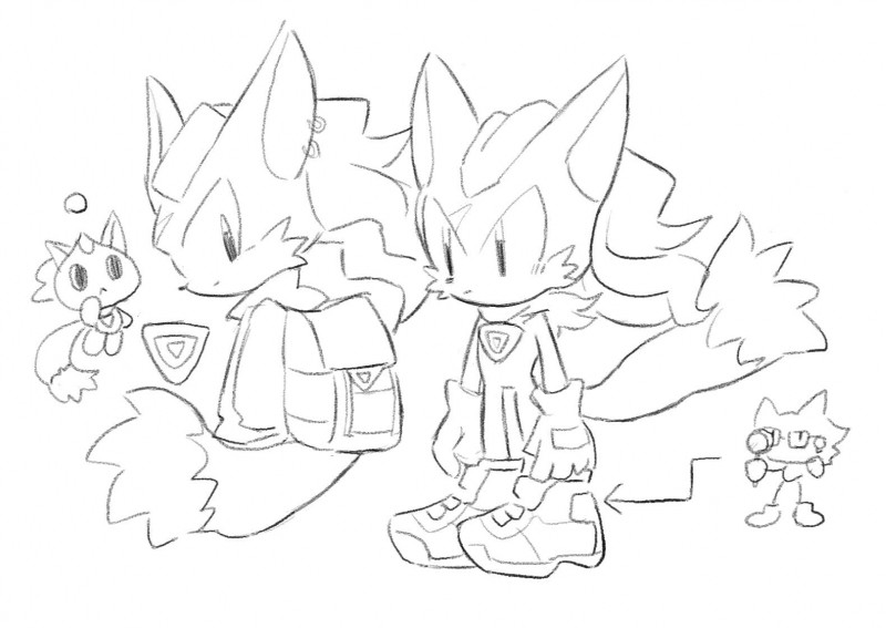 :< ambiguous_gender anthro backpack clothing ear_piercing ear_ring eye_scar facial_scar footwear gloves group handwear jacket magnifying_glass male narrow_hips piercing ring_piercing scar shoes simple_background thigh_gap thin_calves thin_legs thin_thighs topwear white_background buke3jp sega sonic_forces sonic_the_hedgehog_(series) custom_character_(sonic_forces) gadget_the_wolf infinite_(sonic) canid canine canis chao_(sonic) jackal mammal wolf monochrome sketch